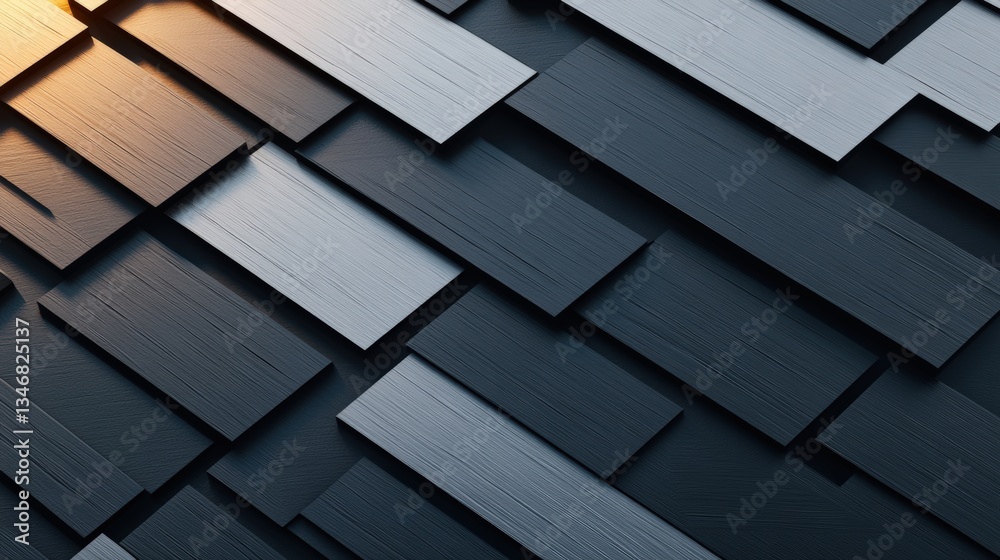 Poster abstract close-up of diagonal arrangement of dark and light gray rectangular blocks illuminated by w