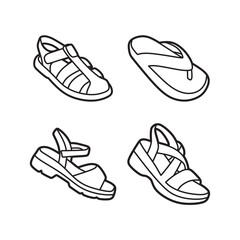 four simple sandal vector black and white