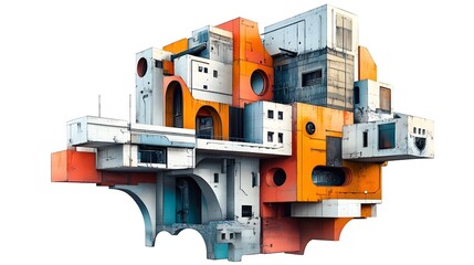 Obraz premium Vibrant Architectural Abstraction Futuristic Urban Structure with Colorful Geometric Modules