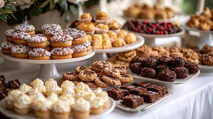 Delicious Variety of Fresh Baked Desserts and Pastries on Display at a Festive Event or Celebration