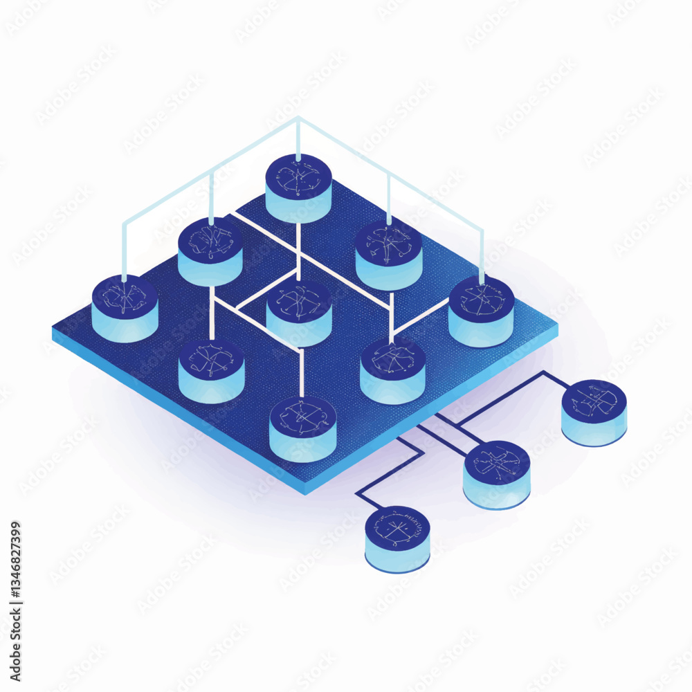 Poster 3d network diagram with circular nodes and connecting lines