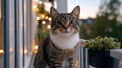 Elegant cat-friendly balcony outdoor space urban environment nature content cozy viewpoint