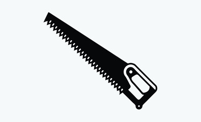 Hand saw silhouette, woodworking tool icon vector
