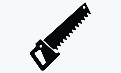 Hand saw silhouette, woodworking tool icon vector