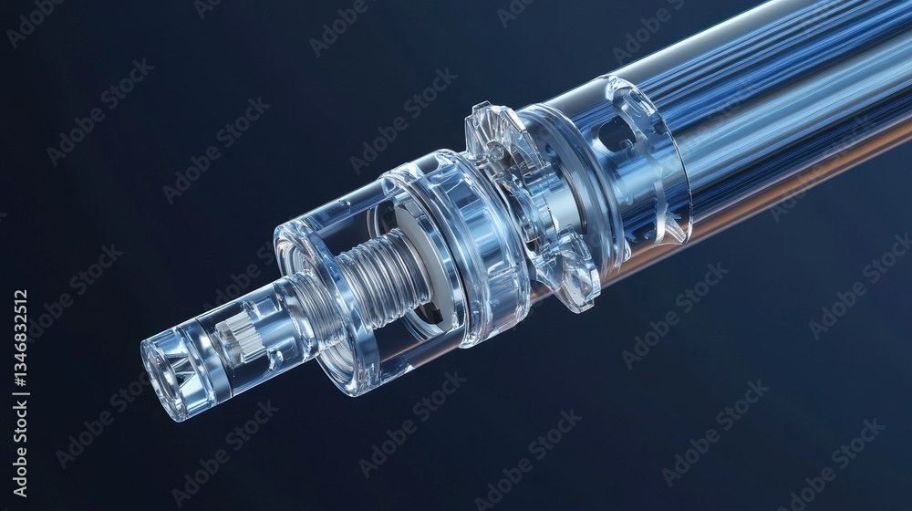Aufkleber close-up of a transparent, disassembled device with intricate internal components against a dark blu