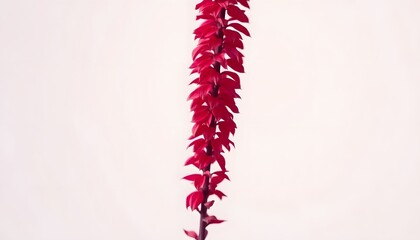 Single Crimson Flower Stem on White Background