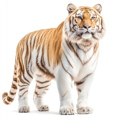 Obraz premium Majestic white tiger standing confidently in a bright, vibrant environment during daylight hours