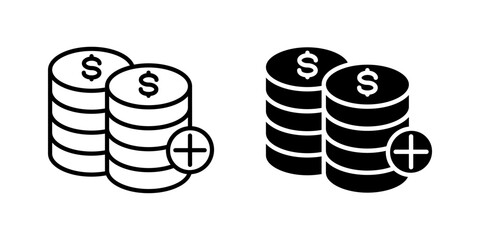 Money coin with add Icon set. Symbol isolated white background. vector illustration. color editable.