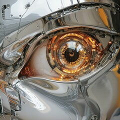 Robotic eye shines bright chrome futuristic design