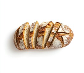 Slices of Fresh Sourdough Bread Loaf on White Background
