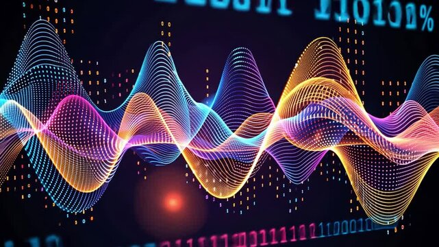 Colorful Sound Waves Digital Visualization of Audio Frequencies Merging Technology and Creative Graphic Elements in Vibrant Patterns and Futuristic Designs.