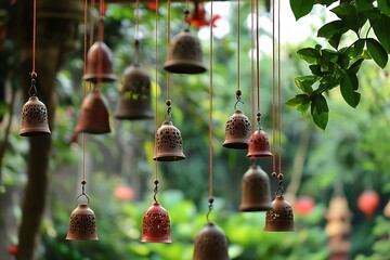 Obraz premium Wind chimes stand as a radiant tie linking human imagination with wild allure of nature weaving a mesmerizing unity of designed beauty and natural forces of earth 