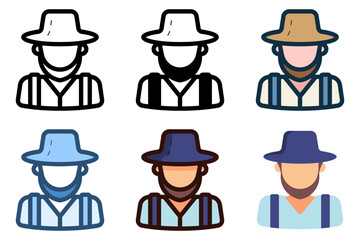 amish man wear traditional american clothes icon vector illustration