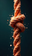 Taut rope with visible fraying and crumbling edges, stretching towards breaking point, fraying, decay