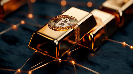 Digital Render: Bitcoin on Gold Bar