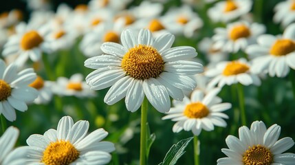 Delicate white daisies in a field
