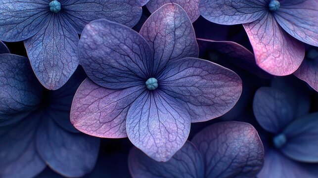 Close-up of vibrant purple hydrangea blossoms - Powered by Adobe