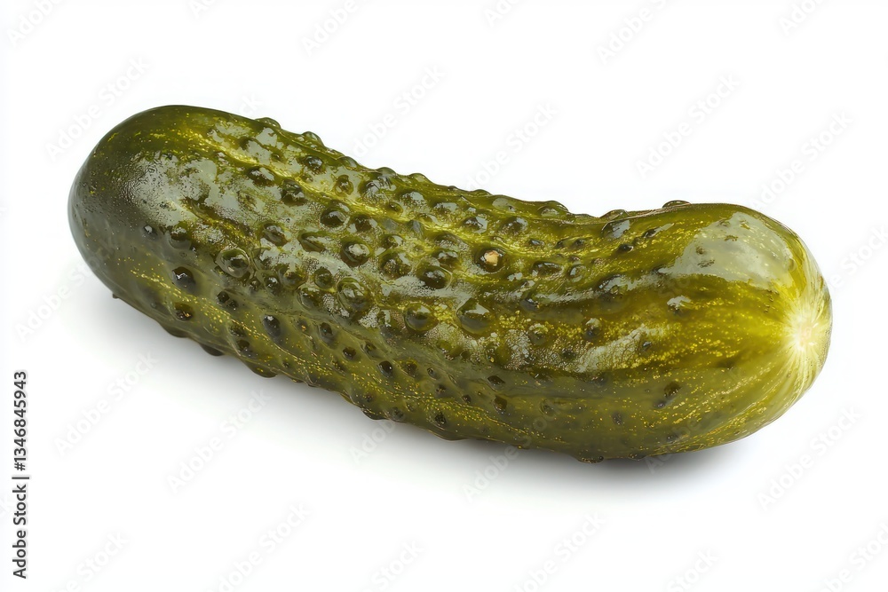 Poster pickled cucumber close up on white background culinary ingredient showcasing texture and color