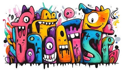 Naklejka premium Vibrant Cartoon Monsters Colorful Abstract Design