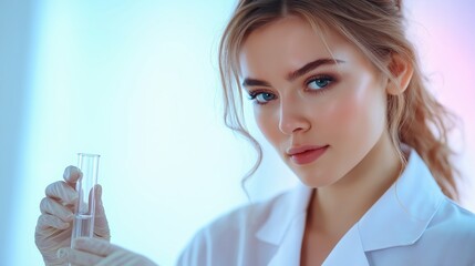 Fototapeta premium Inquisitive Expression of Scientist Analyzing Test Tube