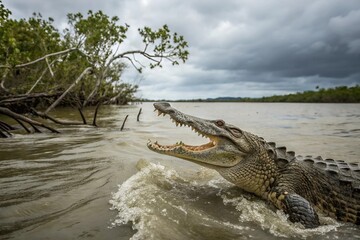 Naklejka premium alligator in the swamp