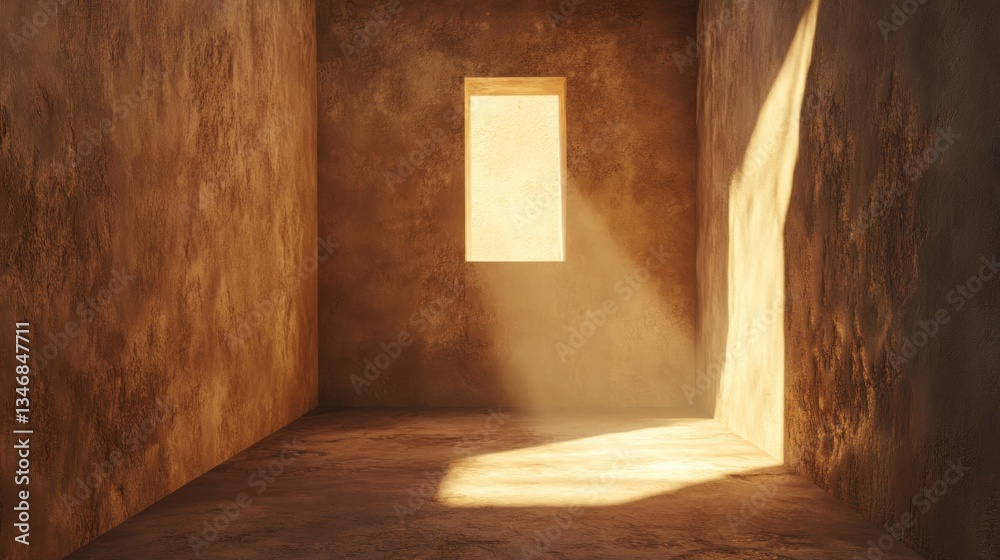 Aufkleber sunlight streaming through the window in rustic room creating dramatic light and shadow play on conc