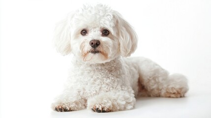 
blonde girl in a white gown with a white purebred dogs isolated on a white background. veterinarian. groomer. hairdresser for animals
