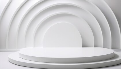Obraz premium A minimalist white platform with a circular design in a studio. It is designed for product display and presentations