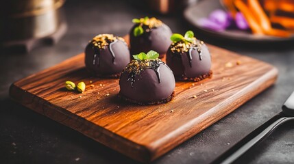 Luxurious praline chocolates. Gourmet confectionery with marshmallows and mousse, hand-made.Minimalistic design.

