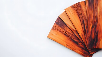 Elegant Collection of Wooden Samples Displayed in Fan Shape on a Neutral Background