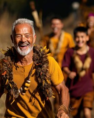 Obraz premium Australian Indigenous individuals experiencing soft summer air feeling the warmth of the season.