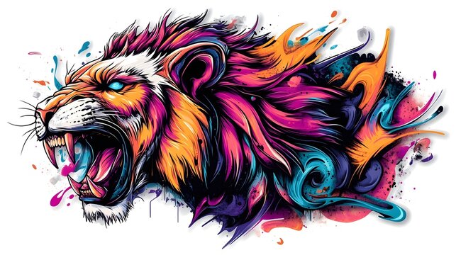 Fierce Fiery Lion Portrait with Vibrant Digital Artwork Style