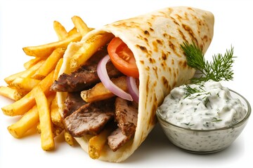 Delicious gyros on a white background
