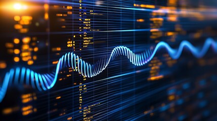 Abstract data visualization, dynamic chart, digital waves. Stock photo