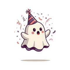 Fototapeta premium cute kawaii ghost illustration, cute ghost illustration ai generated, ai generated halloween ghost clipart, ai generated illustration, kawaii ghost clipart, best selling, kawaii ghost art
