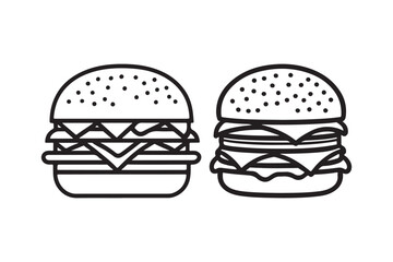 Burger Outline Icon Black and White Fast Food Line Art 