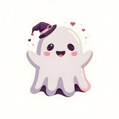cute kawaii ghost illustration, cute ghost illustration ai generated, ai generated halloween ghost clipart, ai generated illustration, kawaii ghost clipart, best selling, kawaii ghost art