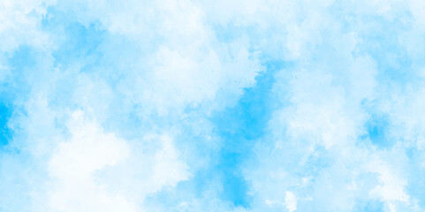 Abstract background with panorama of blue sky and white cloud nature design. horizon spring morning sky with clouds background. hand painted watercolor shades sky clouds.