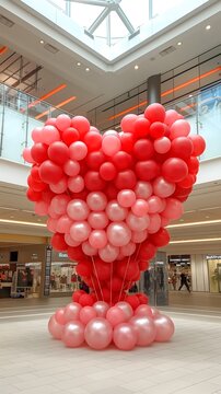 Heart-Shaped Balloon Display in Shopping Mall