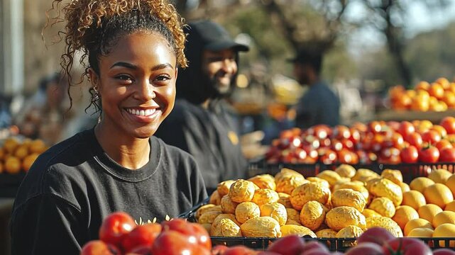 Dedicated volunteers offer fresh fruits and vegetables to community members in need, fostering equality and support through food distribution efforts at a local park.