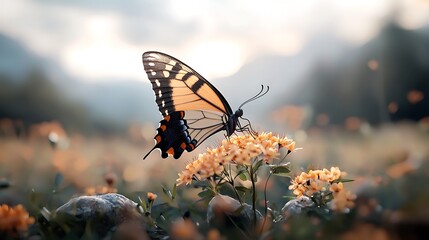 Obraz premium Butterfly On Flowers Nature Photo