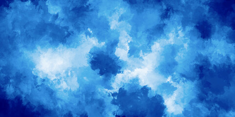 Abstract background with panorama of light blue sky and cloud nature design. horizon spring morning sky with clouds background. hand painted watercolor shades sky clouds.