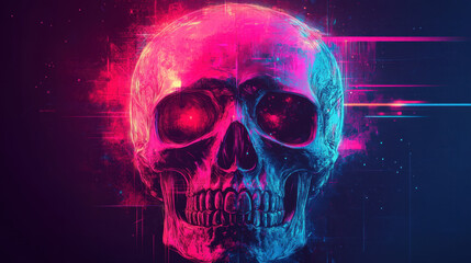 Neon Skull Glitch Art