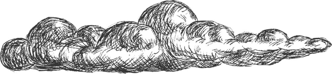 Hand drawn cloud in sketch vintage style. Scribble weather element. Monochrome vector illustration.