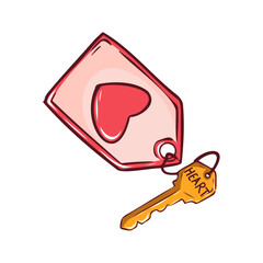 Illustration of a Key with a Heart Shaped Tag Symbolizing Love and Connection