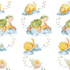 Beautiful illustrations of a magical forest 
with a little turtle 
 cute snails, flowers, clearings good
will decorate children's textiles, wallpaper, wrapping 
paper, postcards and much more.
