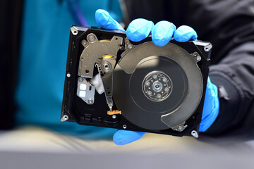 Internal parts of a hard disk. Components of a hard disk.