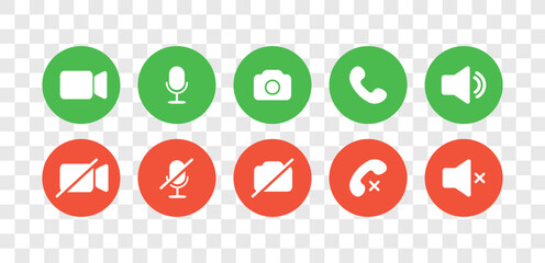 Videocall Icon. Online call control symbol set. Basic icons for video conference, webinar and video chat. Flat Vector illustration.