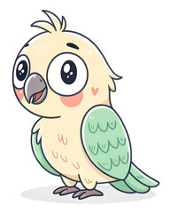 Fototapeta premium Cute cartoon parrot smiling on white background
