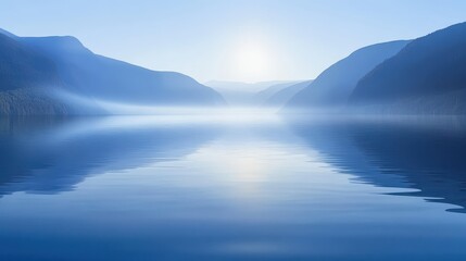 Obraz premium Misty Mountain Lake Sunrise Reflection Scenic Landscape.